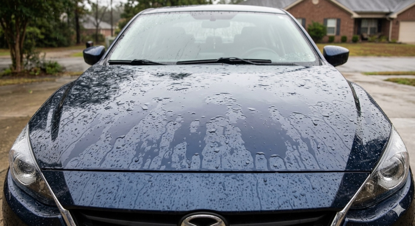 Exterior Ceramic Coating — before, water sitting flat on uncoated paint